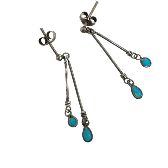 Sterling silver turquoise drop earrings - Picture 2 of 9